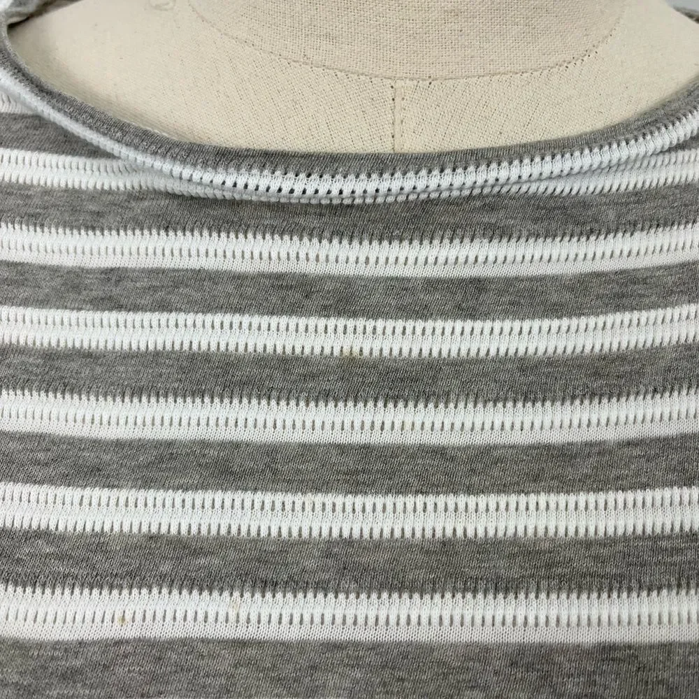 Reiss White Grey Striped Knit Tee Button Back Small - Picture 3 of 12